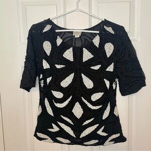 REISS Beaded Black and White Blouse Top 6